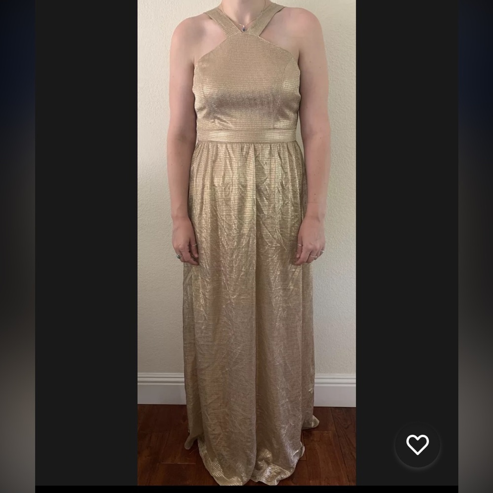 Gold Halter Maxi Dress Size M 8/10 Soieblu Texture Cocktail Wedding Guest Formal